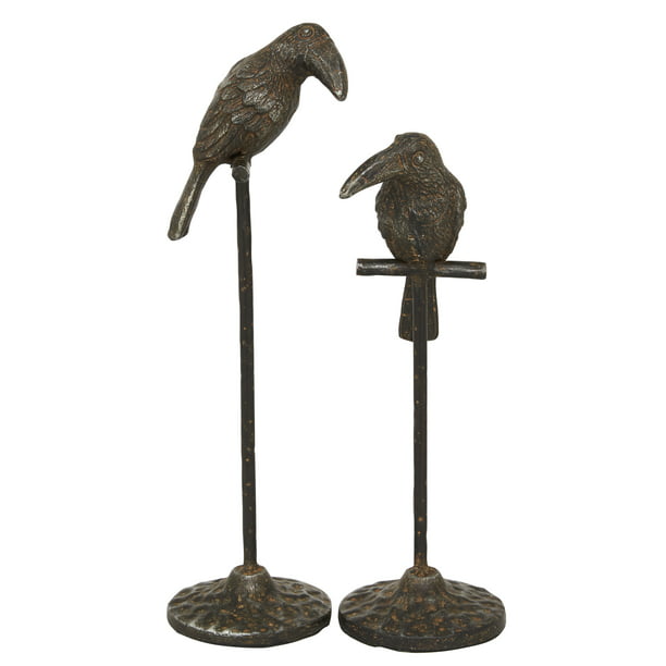Cast Iron Set of 2 Birds Figurine rustic Brown Statue Paper Weight 